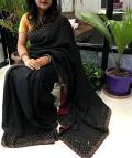 Bold Elegant Black Raw Silk Gold Stones Partywear Saree